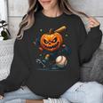Spooky Halloween Scary Pumpkin Baseball Player Witchy Vibes Unisex Sweatshirt