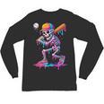 Skelton Playing Baseball Halloween Baseball Drip Boys Kids Unisex Long Sleeve T-Shirt