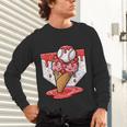 Baseball Ice Cream Drip Baseball Strawberry For Youth Red Unisex Long Sleeve T-Shirt