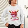 Boys Valentine Day Baseball Helmet Drip Ice-Cream Youth Kids Unisex Long Sleeve T-Shirt
