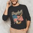 American Flag Baseball Player Bat Fan Catcher Pitcher USA Unisex Long Sleeve T-Shirt American Flag Baseball Player Bat Fan Catcher Pitcher USA Unisex Long Sleeve T-Shirt