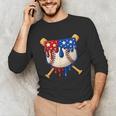 Baseball Drip American Flag Home Plate 4th Of July Patriotic Unisex Long Sleeve T-Shirt