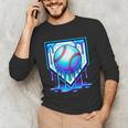 Baseball Drip Ice Cream Blue Glow Melt Ball Graphic Unisex Long Sleeve T-Shirt