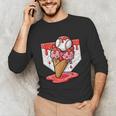 Baseball Ice Cream Drip Baseball Strawberry For Youth Red Unisex Long Sleeve T-Shirt