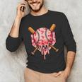 Baseball Pink Camo Ice Cream Youth Boys Girls Unisex Long Sleeve T-Shirt