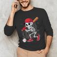 Baseball Skeleton Halloween Playing Unisex Long Sleeve T-Shirt Baseball Skeleton Halloween Playing Unisex Long Sleeve T-Shirt