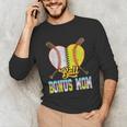 Bonus Mom Of Both Half Baseball Softball Ice Cream Drip Unisex Long Sleeve T-Shirt