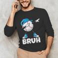 Boys Baseball Graphic Tee Teen Apparel Cute Meme Bruh Unisex Long Sleeve T-Shirt