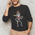 Cowboy Skeleton Baseball Halloween Graphic Unisex Long Sleeve T-Shirt