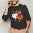 Cute Heart Baseball Basketball Football Valentine Boy Men Unisex Long Sleeve T-Shirt Cute Heart Baseball Basketball Football Valentine Boy Men Unisex Long Sleeve T-Shirt