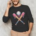 Dripping Pink Baseball Crossed Bats Summer Unisex Long Sleeve T-Shirt Dripping Pink Baseball Crossed Bats Summer Unisex Long Sleeve T-Shirt