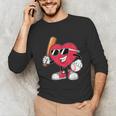Heart Play Baseball Valentine's Day Teens Boys Girls Kids Unisex Long Sleeve T-Shirt
