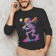 Skelton Playing Baseball Halloween Baseball Drip Boys Kids Unisex Long Sleeve T-Shirt