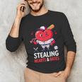 Stealing Hearts And Bases Baseball Player Valentine's Day Unisex Long Sleeve T-Shirt