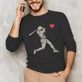 Valentines Day Baseball Batter Silhouette Heart Men Boy Kids Unisex Long Sleeve T-Shirt