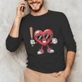 Valentines Day Heart Playing Baseball Boys Men Kids Girls Unisex Long Sleeve T-Shirt