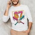 Baseball Ice Cream Drip Number 67 Player 67th Birthday Premium Tri-Blend Unisex Long Sleeve T-Shirt