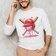 Boys Valentine Day Baseball Helmet Drip Ice-Cream Youth Kids Unisex Long Sleeve T-Shirt
