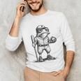 Frog Basketbal Men Women Grumpy Frog Playing Baseball Unisex Long Sleeve T-Shirt