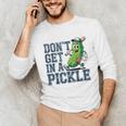 Youth Baseball Catcher Humor Don’t Get In A Pickle Unisex Long Sleeve T-Shirt