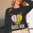Bonus Mom Of Both Half Baseball Softball Ice Cream Drip Unisex Long Sleeve T-Shirt