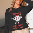 Hit Hard Run Fast Turn Left Baseball Player Unisex Long Sleeve T-Shirt