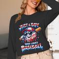 Just A Boy Who Loves Baseball Patriotic Drip For Youth Boys Unisex Long Sleeve T-Shirt