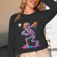 Skelton Playing Baseball Halloween Baseball Drip Boys Kids Unisex Long Sleeve T-Shirt