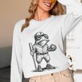 Frog Basketbal Men Women Grumpy Frog Playing Baseball Unisex Long Sleeve T-Shirt