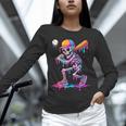 Skelton Playing Baseball Halloween Baseball Drip Boys Kids Unisex Long Sleeve T-Shirt