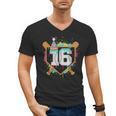 16th Birthday Baseball Drip Number 16 Year Old Birthday Boy Men's V-Neck T-Shirt 16th Birthday Baseball Drip Number 16 Year Old Birthday Boy Men's V-Neck T-Shirt