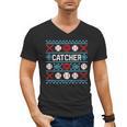 Baseball Catcher Ugly Christmas Sweater Pattern Sports Xmas Men's V-Neck T-Shirt Baseball Catcher Ugly Christmas Sweater Pattern Sports Xmas Men's V-Neck T-Shirt
