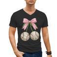Baseball Girls Women Coquette Pink Bow Baseball Men's V-Neck T-Shirt
