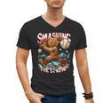Baseball Player Christmas Gingerbread Smashing Through Snow Men's V-Neck T-Shirt Baseball Player Christmas Gingerbread Smashing Through Snow Men's V-Neck T-Shirt