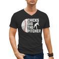 Chicks Dig The Pitcher Baseball Men's V-Neck T-Shirt Chicks Dig The Pitcher Baseball Men's V-Neck T-Shirt