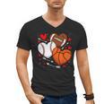 Cute Heart Baseball Basketball Football Valentine Boy Men Men's V-Neck T-Shirt