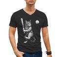 Cute Kitten Playing Baseball Hitter Bat Cool Baseball Cat Men's V-Neck T-Shirt Cute Kitten Playing Baseball Hitter Bat Cool Baseball Cat Men's V-Neck T-Shirt