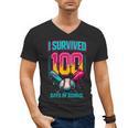 HUGvyn I Survived 100 Days Baseball Teacher Ice Cream Drip Men's V-Neck T-Shirt HUGvyn I Survived 100 Days Baseball Teacher Ice Cream Drip Men's V-Neck T-Shirt
