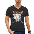 Santa Sports Christmas Baseball Player Men's V-Neck T-Shirt