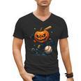 Spooky Halloween Scary Pumpkin Baseball Player Witchy Vibes Men's V-Neck T-Shirt