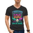 I Survived 100 Days Of School Baseball Drip Men's V-Neck T-Shirt I Survived 100 Days Of School Baseball Drip Men's V-Neck T-Shirt