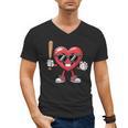 Valentines Day Heart Playing Baseball Boys Men Kids Girls Men's V-Neck T-Shirt
