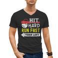 Women's Hit Hard Run Fast Turn Left Baseball Quote Fan Coach Men's V-Neck T-Shirt Women's Hit Hard Run Fast Turn Left Baseball Quote Fan Coach Men's V-Neck T-Shirt