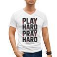 Play Hard Pray Hard Youth Boy Christian Baseball Jesus Men's V-Neck T-Shirt
