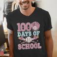 100 Days Of School Baseball 100th Day Of School Girls Men's V-Neck T-Shirt 100 Days Of School Baseball 100th Day Of School Girls Men's V-Neck T-Shirt