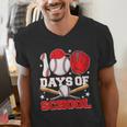 100 Days Of School Baseball Boys Kids Students Men's V-Neck T-Shirt 100 Days Of School Baseball Boys Kids Students Men's V-Neck T-Shirt