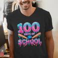 100 Days Of School Baseball Dripping Ice Cream 100th Day Men's V-Neck T-Shirt 100 Days Of School Baseball Dripping Ice Cream 100th Day Men's V-Neck T-Shirt