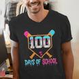 100 Days Of School Baseball Ice Cream Drip 100th Day School Men's V-Neck T-Shirt 100 Days Of School Baseball Ice Cream Drip 100th Day School Men's V-Neck T-Shirt