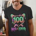100 Days Of School Baseball Ice Cream Drip 100th Day Player Men's V-Neck T-Shirt 100 Days Of School Baseball Ice Cream Drip 100th Day Player Men's V-Neck T-Shirt