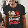100 Days Of School Baseball Player Sports Game Teacher Kid Men's V-Neck T-Shirt